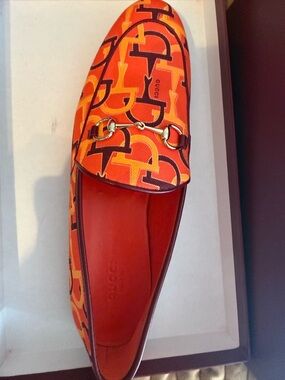 Gucci Orange Yellow Patterned Horsebit Loafer
